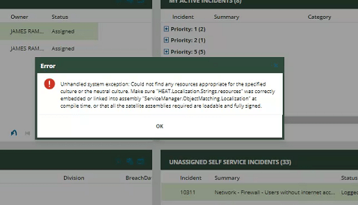 Ivanti Service Manager Dashboard Error Resources neutral culture