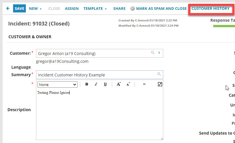 How to show Customer History using Quick&nbsp;Action